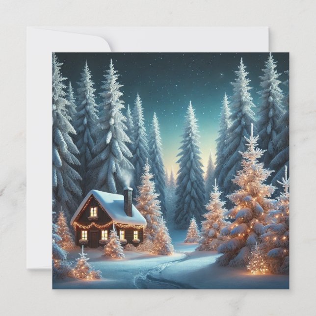 Frosted Forest Christmas Scenery Flat Holiday Card (Front)