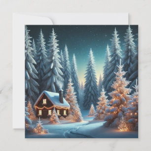 Frosted Forest Christmas Scenery Flat Holiday Card