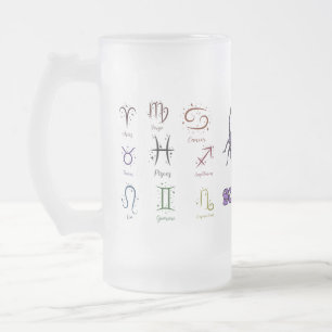 Frosted Glass Beer Mug ECC, ZODIACAL BREAST