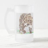 Frosted Glass Beer Mug/ Grizzly Bear