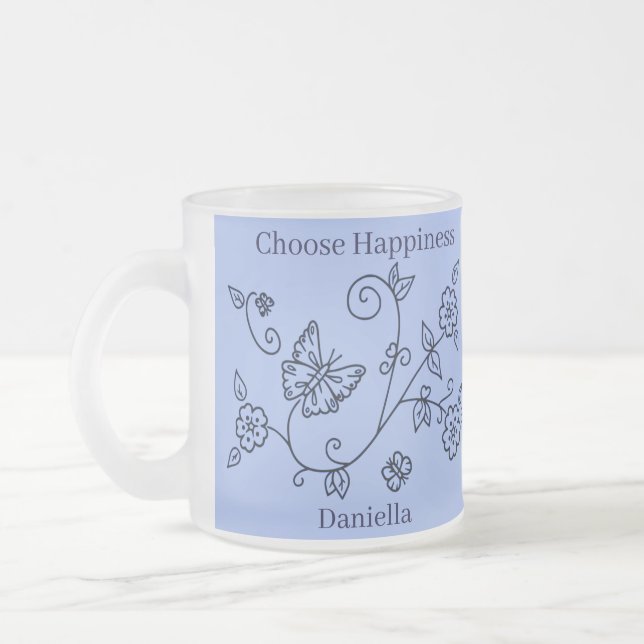 Frosted Glass Blue Butterfly Mug (Left)