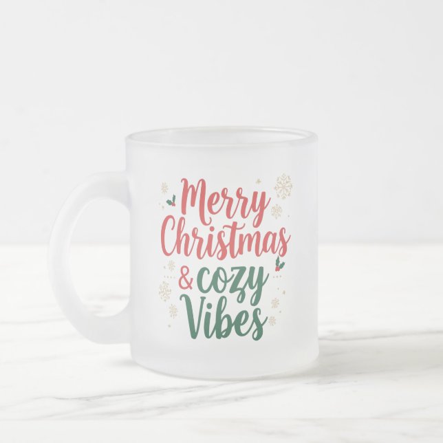 Frosted Glass Christmas Gift , Cozy Holiday Quote  Coffee Mug (Left)
