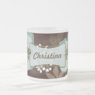Frosted Glass Coffee Mug Cup Hawaiian Blue Flower