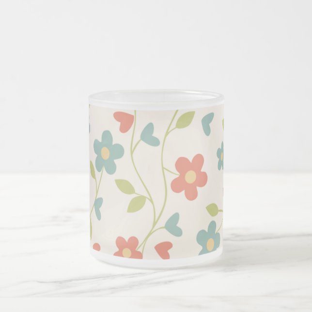 Frosted Glass Coffee Mug with Flowers (Center)