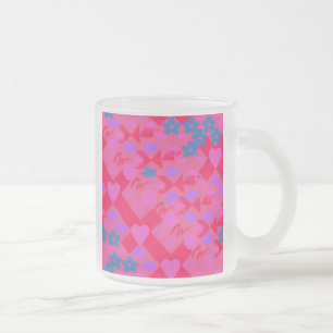 FROSTED GLASS COFFEE MUGS - HEARTS DESIGN - GIFTS