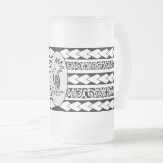 Frosted glass cup. Tribal Ethnic Beer Mug