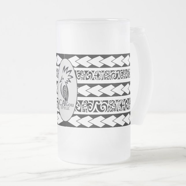 Frosted glass cup. Tribal Ethnic Beer Mug (Front Right)