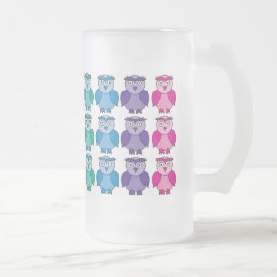 Frosted Glass - Cute Rainbow Owl Pattern Beer Mug