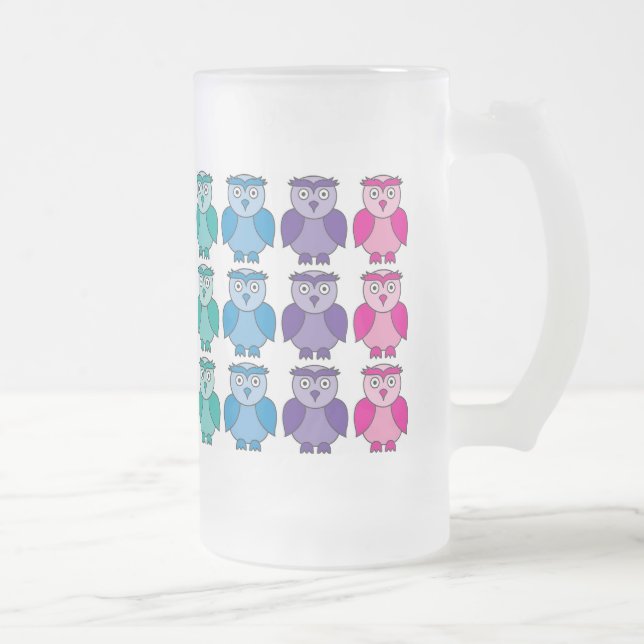Frosted Glass - Cute Rainbow Owl Pattern Beer Mug (Right)