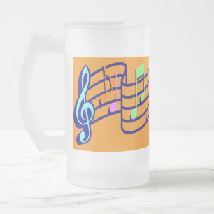 Frosted Glass Footer Musical Notes Beer Mug