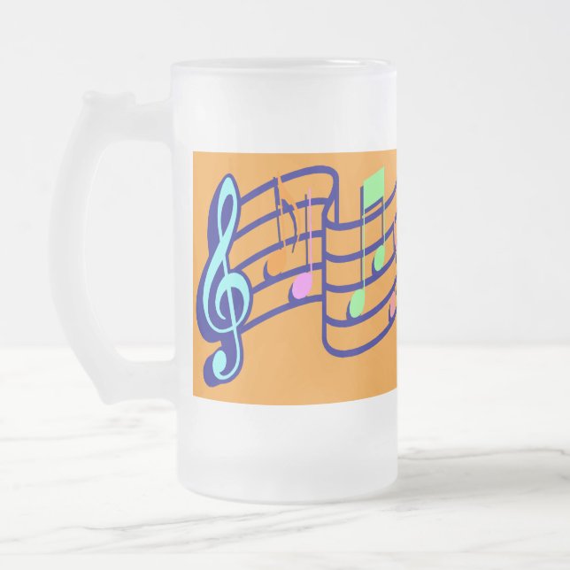 Frosted Glass Footer Musical Notes Beer Mug (Left)