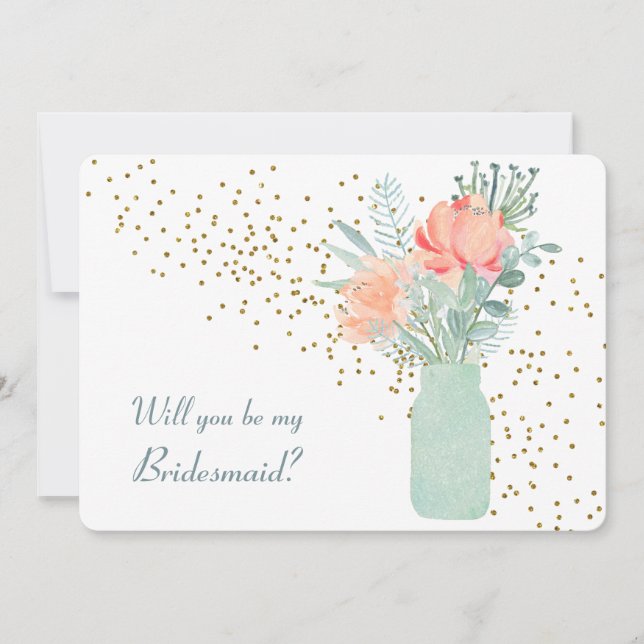 Frosted Glass Mason Jar Floral Bridesmaid Invite (Front)