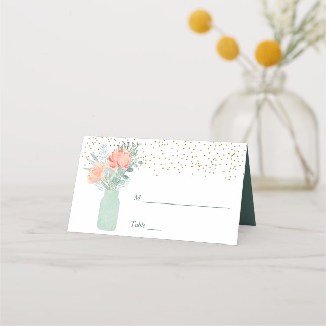 Frosted Glass Mason Jar Wedding Place Card (Front)