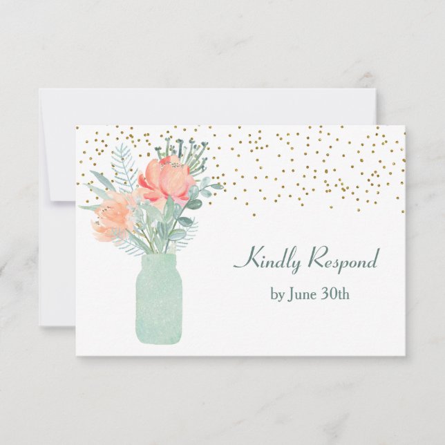 Frosted Glass Mason Jar Wedding RSVP (Front)