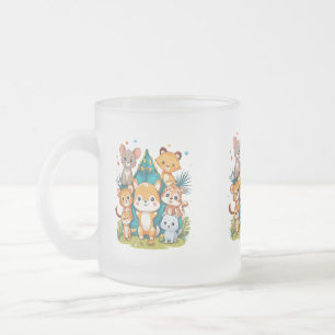Frosted Glass Mug - 10 oz Cute Animal Illustrati