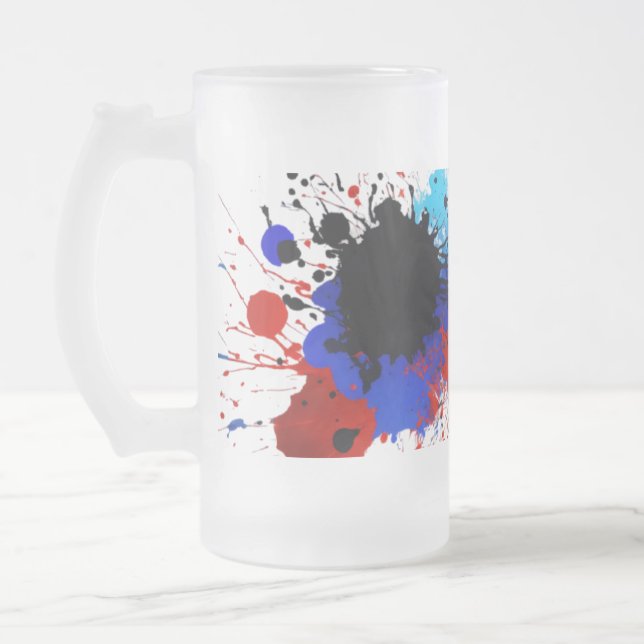 Frosted Glass Mug 16 oz - Abstract Colour Splashes (Left)