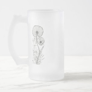 Frosted Glass Mug - 16 oz Floral Outline Art