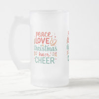 Frosted Glass Mug 16 oz - Peace, Love & Christmas