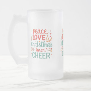 Frosted Glass Mug 16 oz - Peace, Love & Christmas