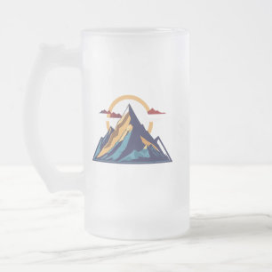 Frosted Glass Mug 16 oz - Serene Mountain Majesty