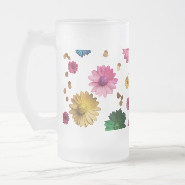 Frosted Glass Mug - Floral Explosion Design (16oz) (Left)