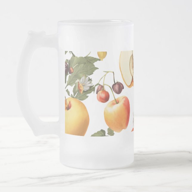 Frosted Glass Mug - Fruit Watercolor Pattern (16 o (Left)
