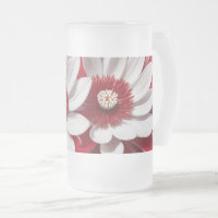 Frosted Glass Mug Red White Floral AI Art Design