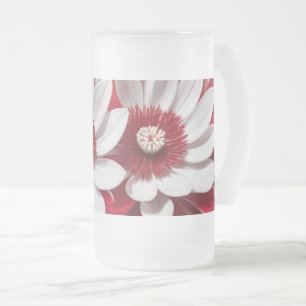 Frosted Glass Mug Red White Floral AI Art Design