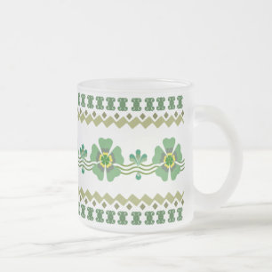 Frosted Glass Mug - Retro Green Flower