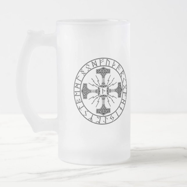 Frosted Glass Mug, Valhalla Oliver | Mjollnir Frosted Glass Beer Mug (Left)