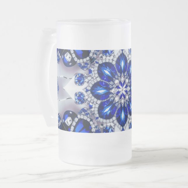Frosted Glass Mug with Blue White Colours design (Front Left)