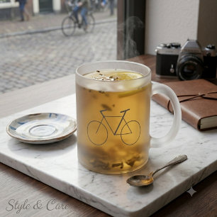 Frosted Glass Mug with Clean Bicycle Design