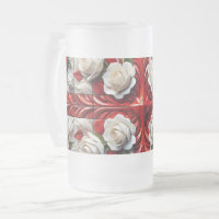 Frosted Glass Mug with English Roses design