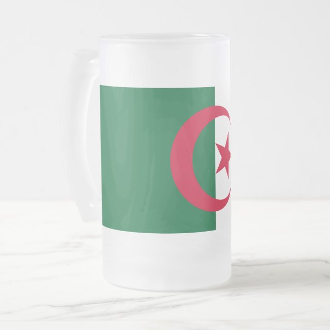 Frosted Glass Mug with flag of Algeria (Front Left)
