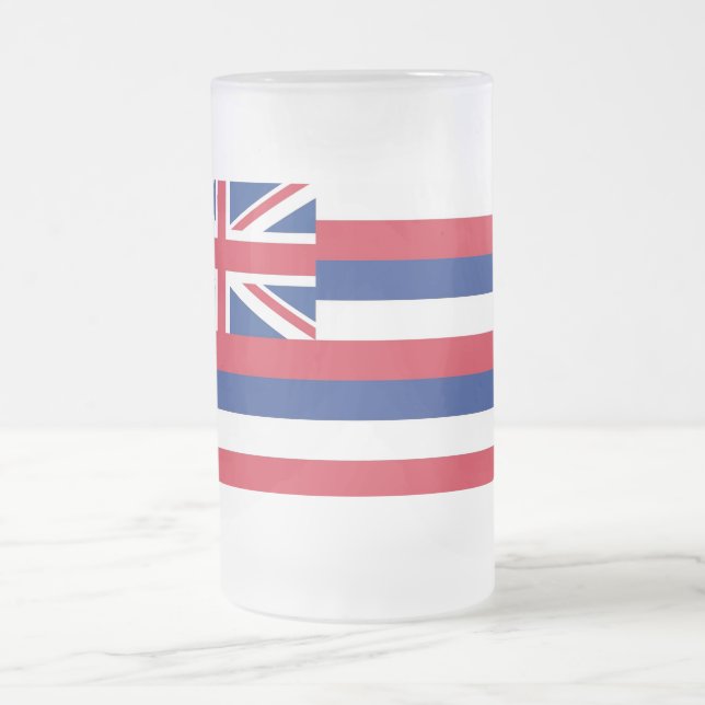Frosted Glass Mug with flag of Hawaii, USA (Center)