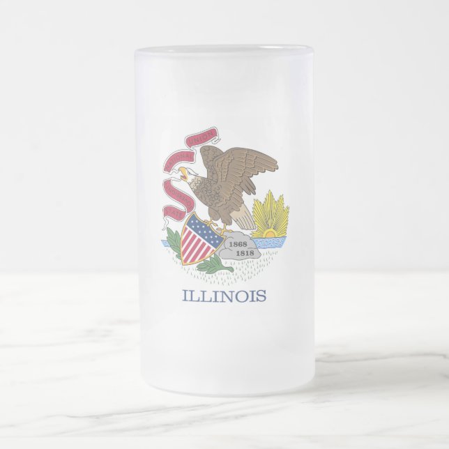 Frosted Glass Mug with flag of Illinois, USA (Center)