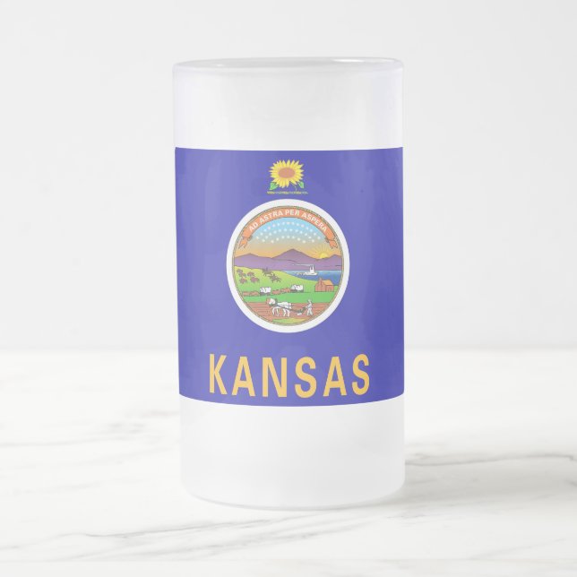 Frosted Glass Mug with flag of Kansas, USA (Center)