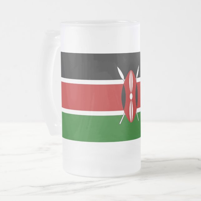 Frosted Glass Mug with flag of Kenya (Front Left)