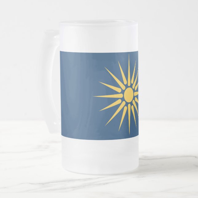Frosted Glass Mug with flag of Macedonia, Greece (Front Left)