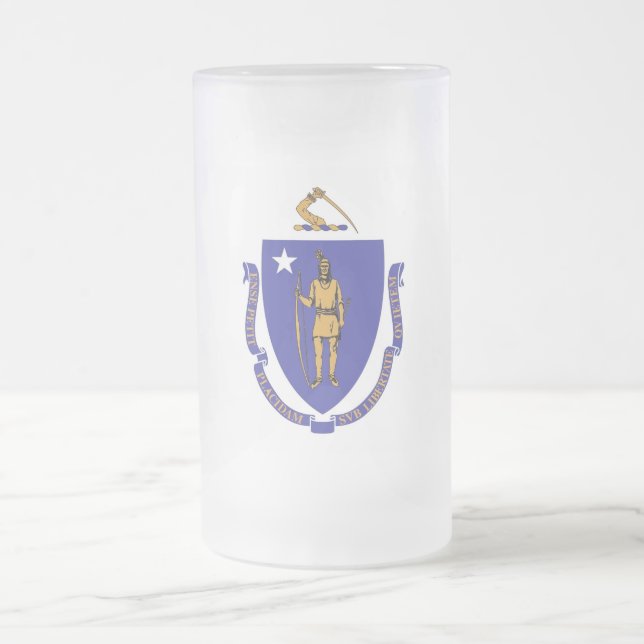 Frosted Glass Mug with flag of Massachusetts (Center)