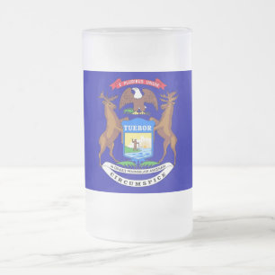 Frosted Glass Mug with flag of Michigan