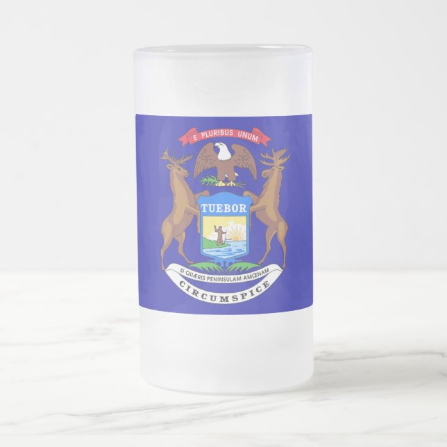 Frosted Glass Mug with flag of Michigan (Center)