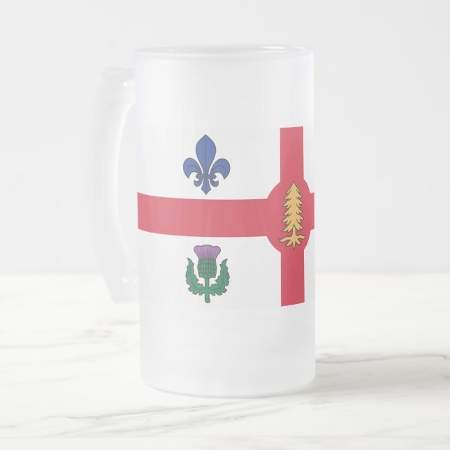 Frosted Glass Mug with flag of Montreal (Front Left)