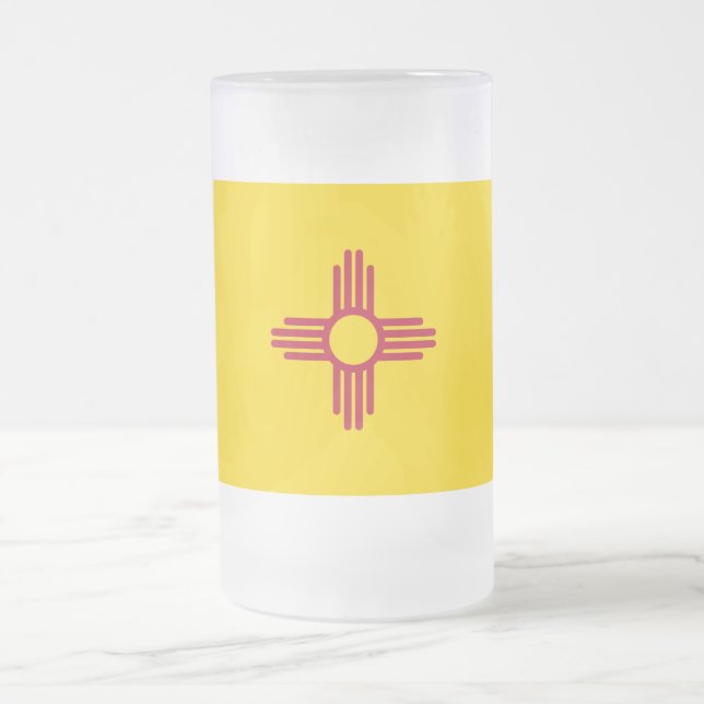 Frosted Glass Mug with flag of New Mexico (Center)