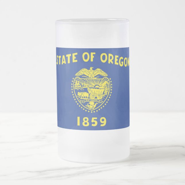 Frosted Glass Mug with flag of Oregon, USA (Center)