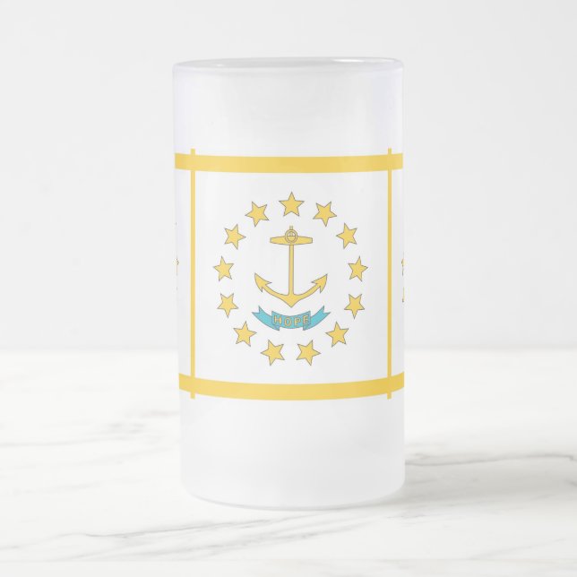 Frosted Glass Mug with flag of Rhode Island, USA (Center)