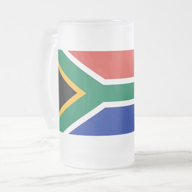 Frosted Glass Mug with flag of South Africa (Front Left)