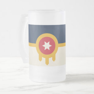 Frosted Glass Mug with flag of Tulsa, Oklahoma