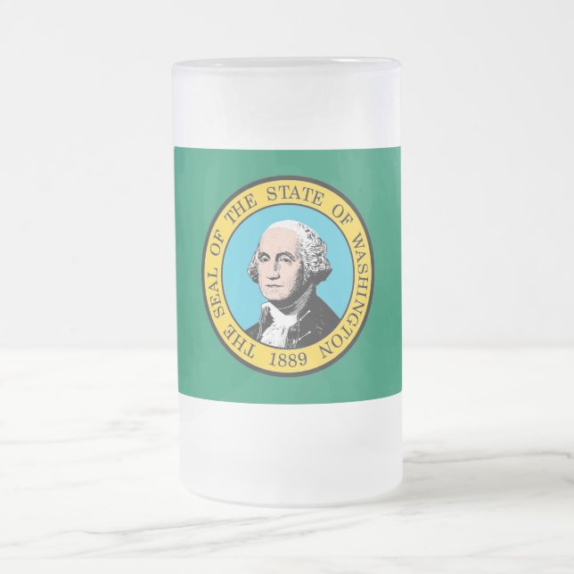 Frosted Glass Mug with flag of Washington State (Center)
