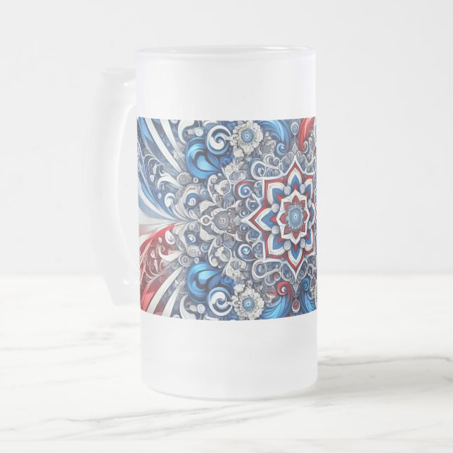 Frosted Glass Mug with French Colours design (Front Left)